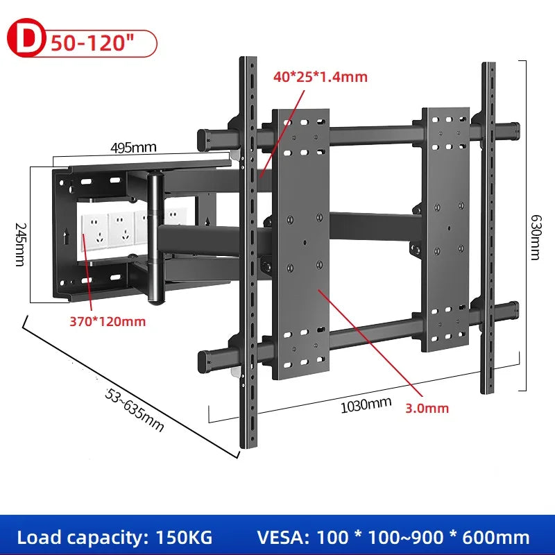 85-120'' TV Wall Mount Bracket Angle Adjustable 6 Arms Stronger Suporte Soporte TV Stand UP TO 130kg Lps VESA 1000*600 DY1000