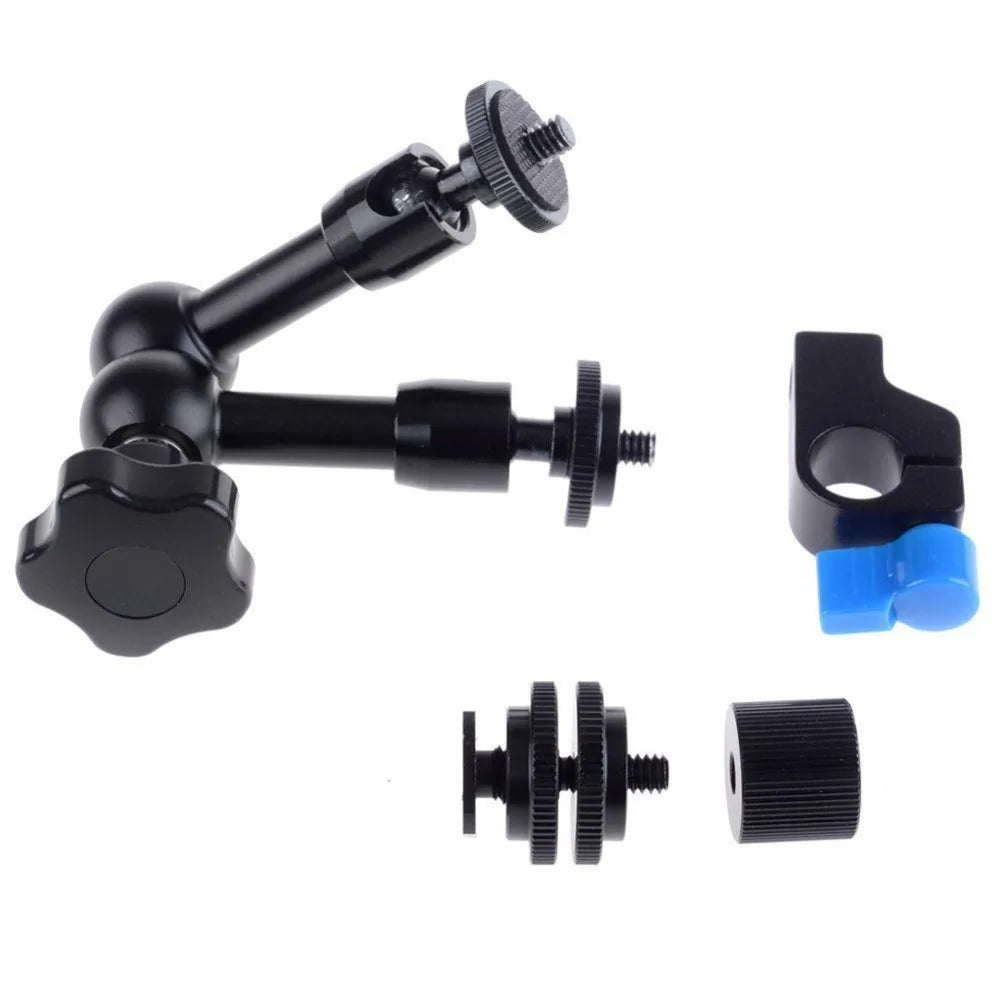 7"/18cm Articulating Magic Arm F Mounting HDMI Monitor LED Lights w/ 15mm clamp， 1/4 hot shoe and 1/4 screw adapter